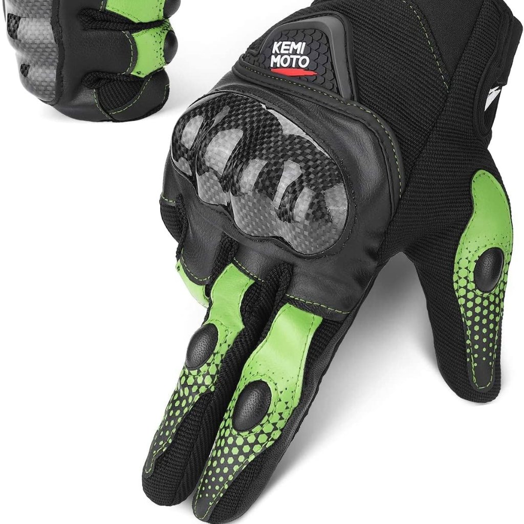 Kemimoto Motorcycle Gloves, Touch Capable Riding Gloves W/Hard Knuckle, Sz L Nip